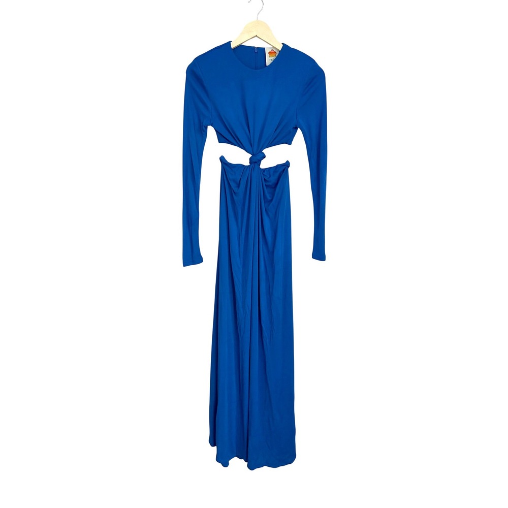 Farm Rio Royal Blue Cut-Out Knot Front Long Sleeve Maxi Dress Gown Small NWT - Picture 6 of 15